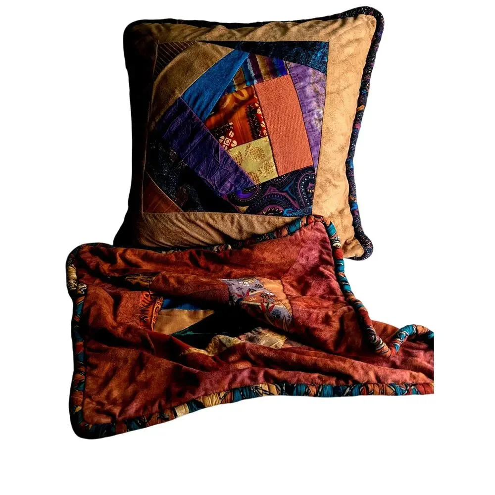 Vintage 90s Handmade Crazy Quilt Pillow Cover 18